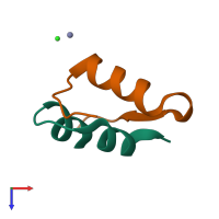 Hetero dimeric assembly 1 of PDB entry 3e7y coloured by chemically distinct molecules, top view.