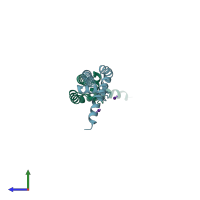 PDB entry 3e83 coloured by chain, side view.