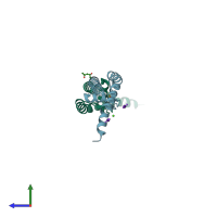 PDB entry 3e86 coloured by chain, side view.