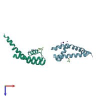 PDB entry 3e86 coloured by chain, top view.