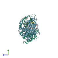 PDB entry 3e87 coloured by chain, side view.