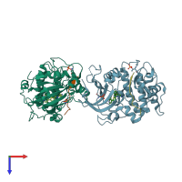 PDB entry 3e87 coloured by chain, top view.