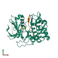 Hetero dimeric assembly 1 of PDB entry 3e8d coloured by chemically distinct molecules, front view.