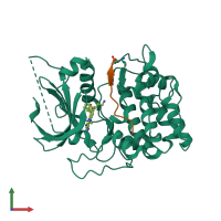 Hetero dimeric assembly 2 of PDB entry 3e8d coloured by chemically distinct molecules, front view.