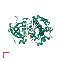 Hetero dimeric assembly 2 of PDB entry 3e8d coloured by chemically distinct molecules, top view.