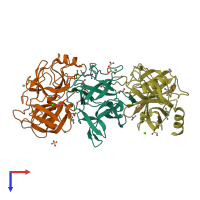 PDB entry 3e8l coloured by chain, top view.