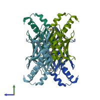 PDB entry 3e8p coloured by chain, side view.