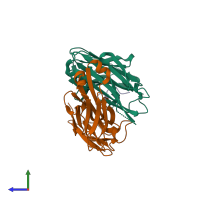 PDB entry 3e8u coloured by chain, side view.