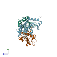 PDB entry 3e95 coloured by chain, side view.