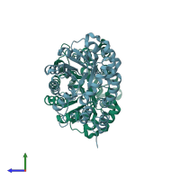 PDB entry 3e96 coloured by chain, side view.