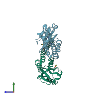 PDB entry 3e98 coloured by chain, side view.