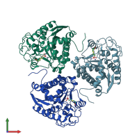 PDB entry 3e9b coloured by chain, front view.