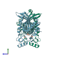 PDB entry 3e9d coloured by chain, side view.