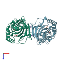 PDB entry 3e9d coloured by chain, top view.