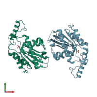 PDB entry 3e9e coloured by chain, front view.