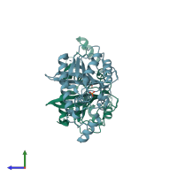 PDB entry 3e9e coloured by chain, side view.