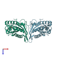PDB entry 3e9e coloured by chain, top view.