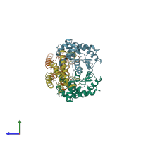 PDB entry 3e9j coloured by chain, side view.