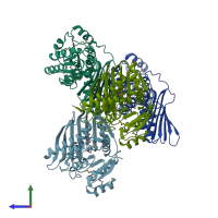 PDB entry 3e9m coloured by chain, side view.