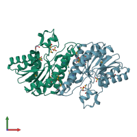 PDB entry 3e9q coloured by chain, front view.