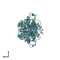 PDB entry 3e9q coloured by chain, side view.