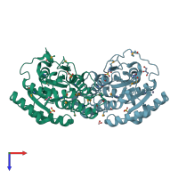 PDB entry 3e9q coloured by chain, top view.