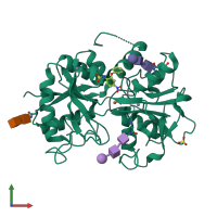 PDB entry 3e9x coloured by chain, front view.
