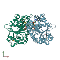 PDB entry 3ea0 coloured by chain, front view.