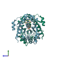 PDB entry 3ea0 coloured by chain, side view.