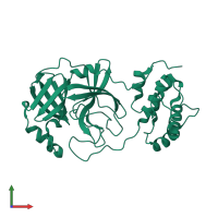 PDB entry 3ea8 coloured by chain, front view.