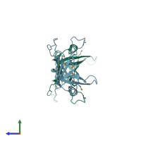 PDB entry 3eaa coloured by chain, side view.