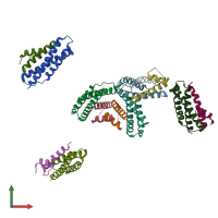 PDB entry 3eab coloured by chain, front view.