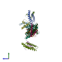 PDB entry 3eab coloured by chain, side view.