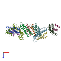 PDB entry 3eab coloured by chain, top view.