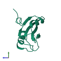 Monomeric assembly 1 of PDB entry 3eac coloured by chemically distinct molecules, side view.