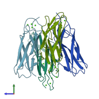 PDB entry 3ead coloured by chain, side view.