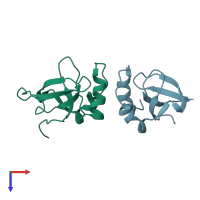 PDB entry 3eae coloured by chain, top view.