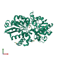 PDB entry 3eaf coloured by chain, front view.