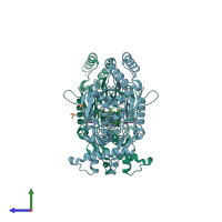PDB entry 3eai coloured by chain, side view.