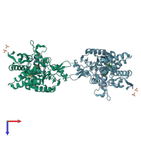 PDB entry 3eai coloured by chain, top view.