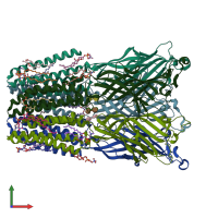 PDB entry 3eam coloured by chain, front view.