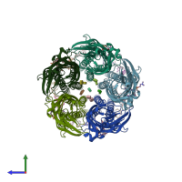 PDB entry 3eam coloured by chain, side view.