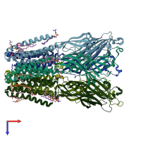 PDB entry 3eam coloured by chain, top view.
