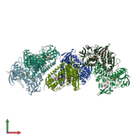 PDB entry 3eao coloured by chain, front view.