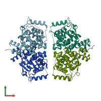 PDB entry 3eap coloured by chain, front view.