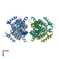 PDB entry 3eap coloured by chain, top view.