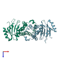 PDB entry 3eaq coloured by chain, top view.