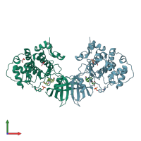 PDB entry 3eb0 coloured by chain, front view.