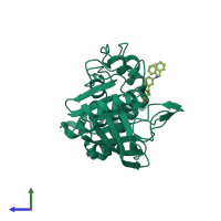 PDB entry 3eb1 coloured by chain, side view.