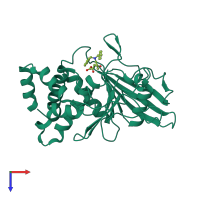 PDB entry 3eb1 coloured by chain, top view.